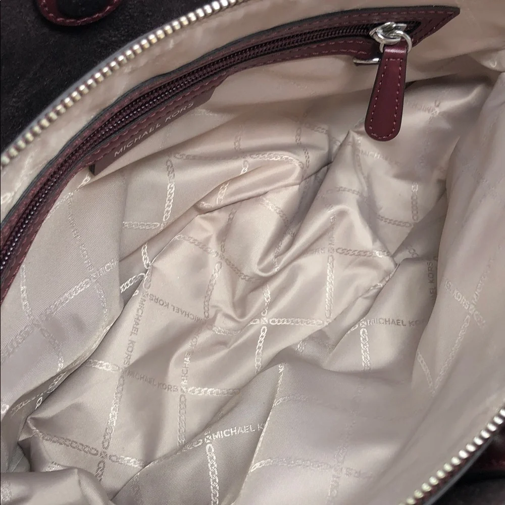 Michael Kors Kelsey Shoulder Tote Merlot Pebbled Leather SilverTone Hardware